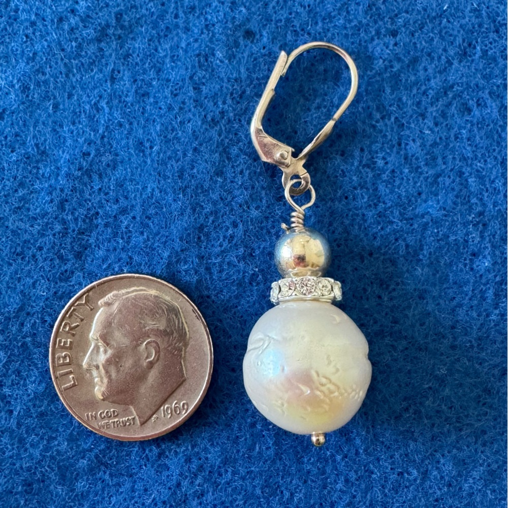 925 Sterling Silver Baroque Pearl Diamond Crystal Drop Earrings NEW - Picture 3 of 12